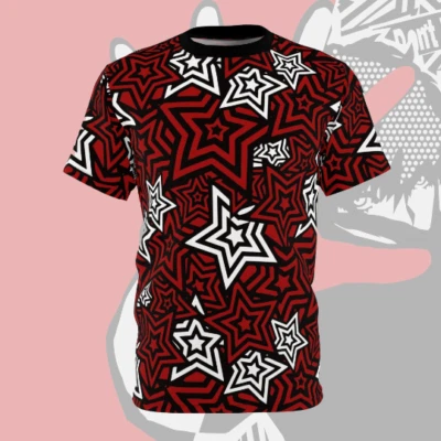 Persona 5 Stars Red Menu UI Pattern of Phantom Thieves T Shirt Unisex