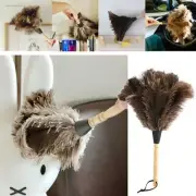 Wooden Hand Dust Removal Ostrich Feather Fur Brush Duster Cleaner Cleaning Tool