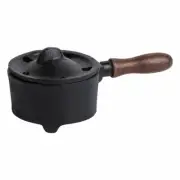 Black Cast Iron Cauldron Incense Burning With Wodden Handle/Lid Wicca Ritual