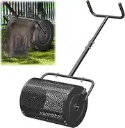 PoPoHoser Peat Moss Spreader, Compost Spreader with Adjustable U-Shaped Handle, 16 inch Heavy Duty Metal Fertilizer Spreader Roller for Lawn Top Soil, Top Dressing, Seedling, Mulch, Manure