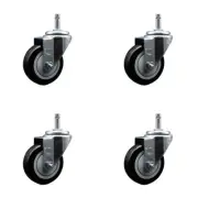 3.5 Inch Black Polyurethane Wheel Swivel 7/16 Inch Grip Ring Stem Caster Set SCC