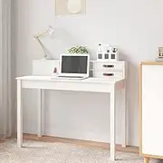White Desk Pine Wood Solid, Office Computer Adjustable Table, Gaming Standing Desks for Home Work