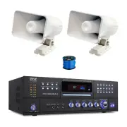 Home 4-CH Bluetooth HDMI CD/DVD Receiver, 2x 8" Indoor/Outdoor Speakers, Wire