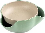 Plutreas Double Dish Pistachios Bowl, Snack Serving Bowl for Peanuts Pistachios Cherries Edamame Fruits Candy (Green)