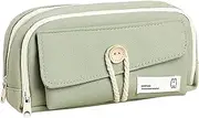 Kawaii Canvas Pen Pouch Bag with Large Capacity and Multi-Layered Organization (Green)