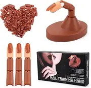 Nail Practice Fingers for Acrylic Nails-Flexible Nail Art Training Manicure Fingers Set for Hands, 3 PCS Fake Finger to Practice Fake Nails with Base Stand and 100 PCS Refill Nail Tips