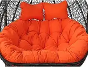 Double Hanging Egg Chair Cushion Only, Patio Wicker Swing Chair 2 Person Cushion Replacement, Machine Washable Hanging Hammock Chair Cushion with Non Slip Ties, Cool Texture for Summer Orange