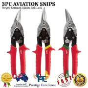 3 Piece Tin Snips Set Left Right Straight Ergonomic Grip One-Handed Metal Lock