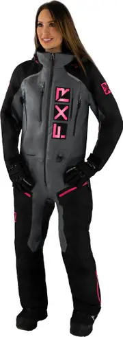 FXR Recruit Lite 2023 Ladies One Piece Snowmobile Suit, black-grey, Size 16 for Women Black Grey