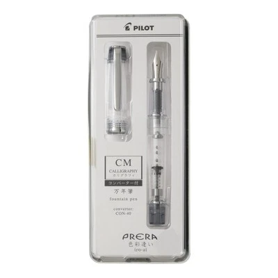 Pilot Prera Fountain Pen CM Calligraphy Transparent Black with Converter New