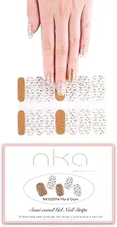 NKA Semi Cured Gel Nail Polish Strips, 16 Extra Long Double Ended Nail Wraps Stickers, UV Lamp Curing Gel Nail Strip -Floral Glam