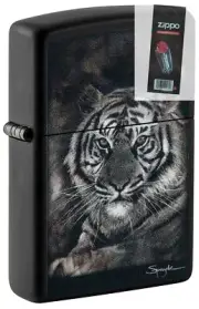 Zippo 49763 Spazuk Tiger Design Black Matte Windproof Lighter + FLINT PACK