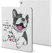 iPad 9th Generation Case, iPad Air 5th Generation Case, Funny Boston Terrier Dog Print iPad Pro 11 Inch iPad Case 10.2 Case 10.9 Case with Pencil Holder & Stand (TPU Leather)