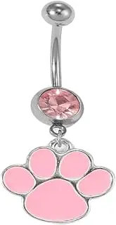 [OIDIMS] Cute Cat Paw Belly Button Rings for Women Surgical Stainless Steel 14G Belly Body Piercing Jewelry Threaded Navel Ring Pink Cubic Zirconia Barbs Dainty Dangly Dangling Navel Barbell Crystal Jewelry