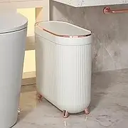 Bathroom Trash Can with Lid, 12 Liter Slim Rubbish Bin Wastebasket, Rectangular Plastic Narrow Garbage Container Bin for Living Room, Kitchen, Toilet, Office(White)
