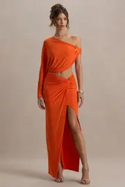 Marlena | Orange Twisted Split Maxi Skirt