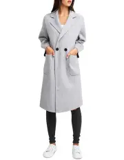 [Belle & Bloom] Publisher Grey Marl Double-Breasted Wool Blend Coat