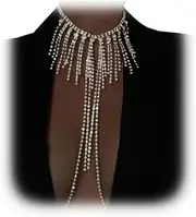 [Cusmyre] Sexy Rhinestone Non Piercing Nipple Jewelry with Chest Chain Rhinestone Nipple Stickers Crystal Harness Body Chain Festival Rave Bra Chain Jewelry for Women
