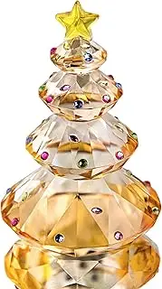 QFkris Crystal Christmas Tree Figurine Glass Paperweight Table Ornament Christmas Holiday Creative Gift (Champagne)