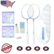All-Levels Badminton Racket Set: 2 Carbon Fiber Rackets, Shuttlecocks & Grips