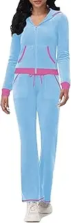 [yidengymx] Womens Velour Tracksuits 2 Piece Velvet Long Sleeve Crop Top Long Wide Leg Pants Outfits for Women
