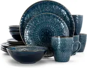 Deep Sea Mozaic 16 Piece Luxurious Stoneware Dinnerware Complete Setting for 4