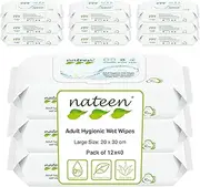 Tendercare Nateen - Wet Wipes - 12 Pack of 40 Wipes - Adult Hygienic Wet Wipes - Thick Soft Wipes - Purified Water & Aloe Vera - Hypoallergenic & Alcohol Free - Non-Flushable