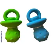 Lot Of 2 Multipet Latex Pacifier 4" Small Dog Toy With Squeaker Soft Blue Green