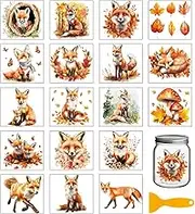 GLOBLELAND 18 Sheets Autumn Fox Rub on Transfers for Crafts Maple Leaves Waterproof UV DTF Cup Wraps Fall Thanksgiving Animals Decals Stickers for Water Glass Bottle Vase Porcelain