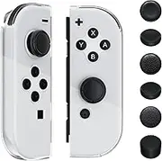 RHOTALL Soft TPU Clear Shell Compatible with Nintendo Switch/Switch OLED Joycon, Transparent Cover Case for Switch Standard Edition Joycon Controller with 6 Thumb Caps