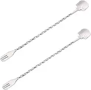 HAKIDZEL 2pcs Stainless Steel Swizzle Stick Fork Bar Accessories Coffee Stirrer Cocktail Stirrer