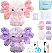 FREEBLOSS 2 Set Crochet Kit for Beginner Crochet Salamander Kit Crochet Axolotl Starter Kit with Step by Step Video Tutorials Crochet Starter Kit Crotcheting Set Crafts for Adults