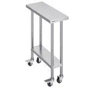 Vevor 76.2x30.5x95.46cm Work Table Stainless Steel with 4 Wheels for Food Preparation