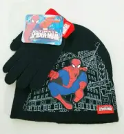 Marvel Ultimate SPIDER-MAN Black Red Beanie Hat Gloves Kids Gift Set