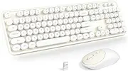 Wireless Keyboard and Mouse, Typewriter Full Size Keyboard with Number Pad and 2 in 1 USB Connected Mouse for Windows 7/8/10, Laptop, Desktop, PC, Computer (Off-White)