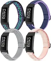 4 Pack Stretchy Band Compatible with Fitbit Charge 4 Band/ Charge 3 Band/ Charge 3 SE Smart Watch Wristbands for Women Men, Breathable Adjustable Loop Nylon Replacement Straps Elastic Charge 3 Wristbands for Women Men