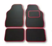 UNIVERSAL CAR FLOOR MATS BLACK WITH RED TRIM - FOR FIAT GRANDE PUNTO PANDA BRAVO