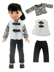 14.5" Doll Clothes White Vest Zebra Top Black Pants Set Fits 14" to 14.5" Dolls
