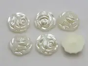 200 Ivory Acrylic Flatback Pearl Engraved Rose Flower Cabochons 12mm Bow Center