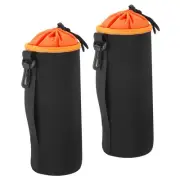 2Pcs 3.9" IDx9.8"H Camera Lens Bag with Thick Protective Neoprene Black Orange