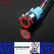 2 x Red LED 16mm Metal Push Button Switch 12V-24V Pre-Wired Self-Rest Switch