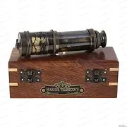 US HANDICRAFTS Replica of Vintage Nautical Handheld Brass Telescope with Wood Box Nautical Captain Spyglass Telescope