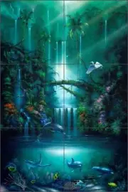 Ceramic Tile Mural Backsplash Miller Tropical Waterfall Dolphin Art DMA2005