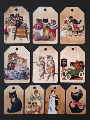 Ten CAT Images HANG TAGS Ephemera Vintage Style for Junk Journal set 3