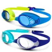 Kids Swim Goggles 2 Pack - Quick Adjustable Strap Swimming Goggles for Kids -