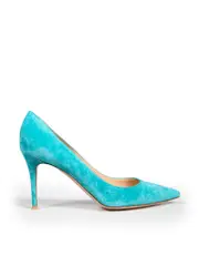 Turquoise Suede Pointed-Toe Pumps