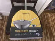 Master Chef Stir Fry Pan Stainless Steel Non Stick Interior Glass Lid New