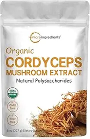 Micro Ingredients Organic Cordyceps Mushroom Extract Powder, 8 Ounces | 100:1 Fruit Body & Mycelium Extract | Active Polysaccharides & Cordycepic Acid | Supports Energy & Immune Health