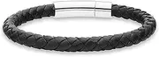 [Miabella] Genuine Italian Braided Leather Bracelet for Men, Stainless Steel Clasp, Made in Italy