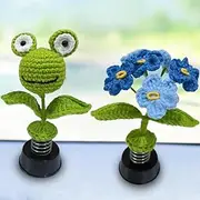 Car Bobble Head Frog, 2Pcs Handmade Car Funny Dashboard Accessory Decorations Crocheted Automobile Parts Frog Swinging Ornament Decor for Boyfriend Men Women Birthday Christmas